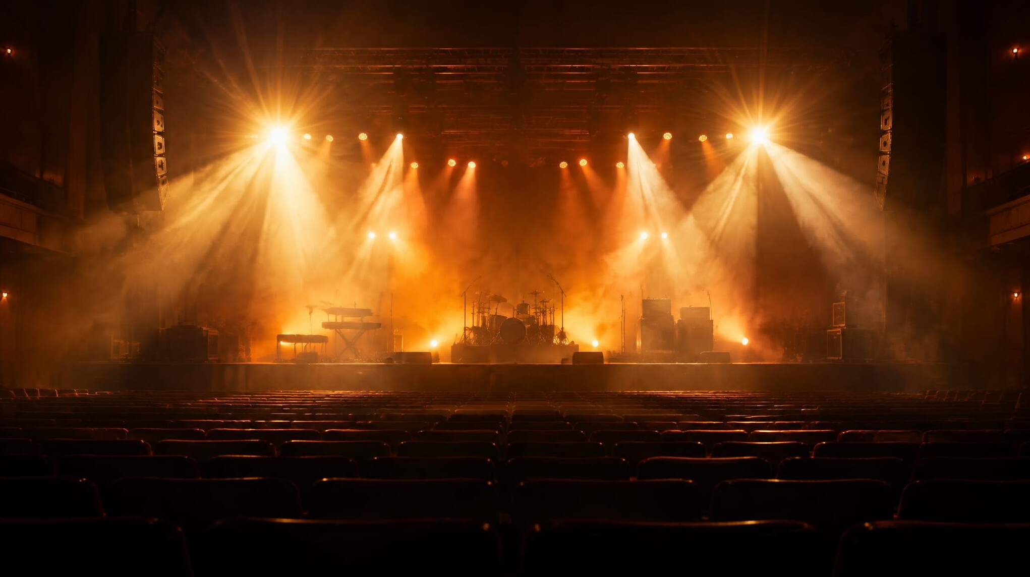 Concert stage with bright lights from behind