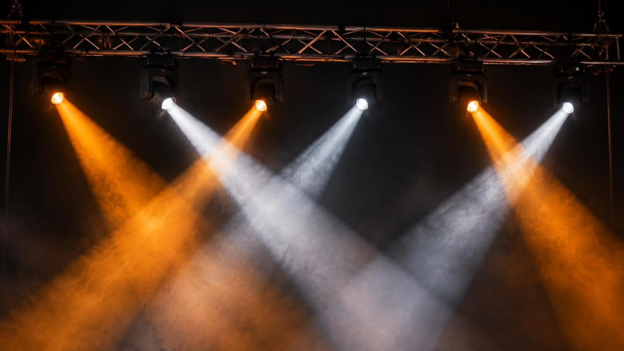 Stage lighting rig with beams of light