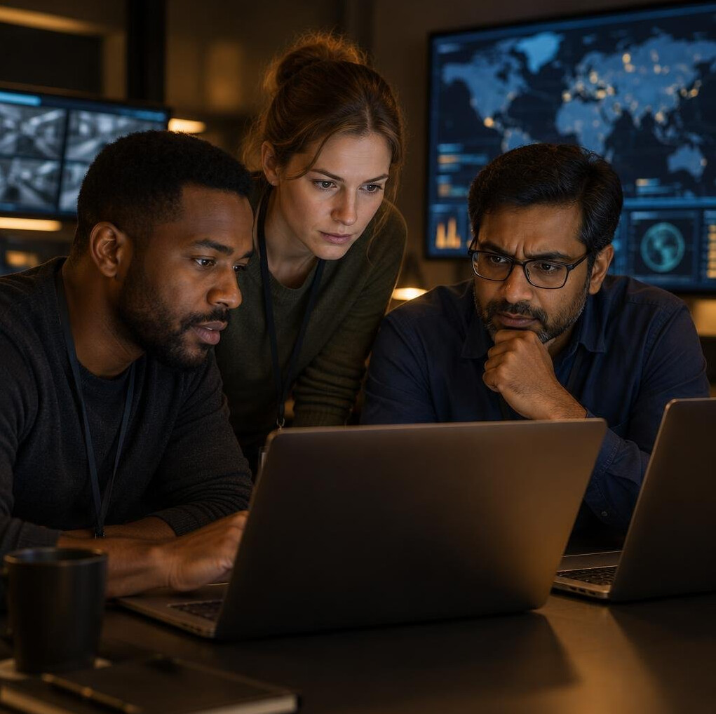 Team working together on laptops