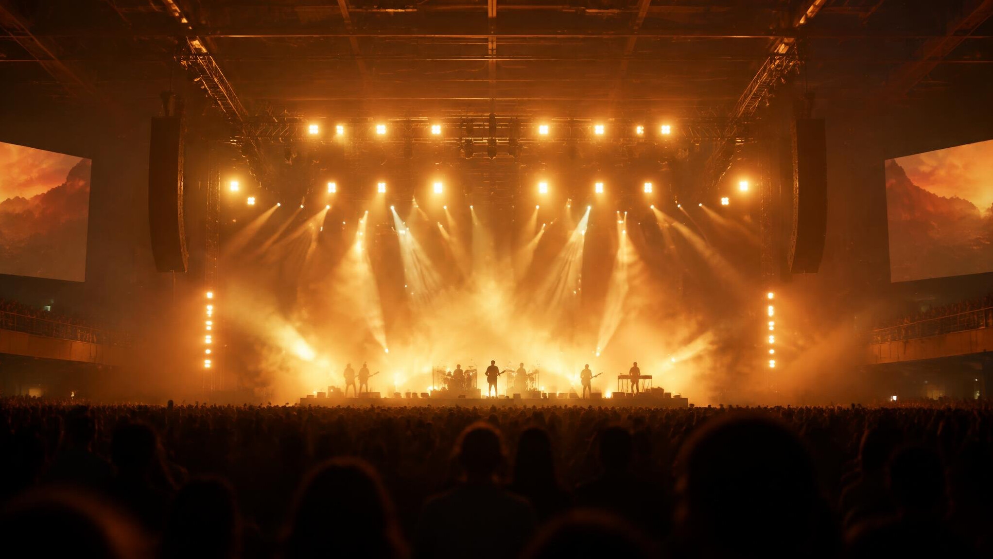 Concert stage with lights seen from the audience
