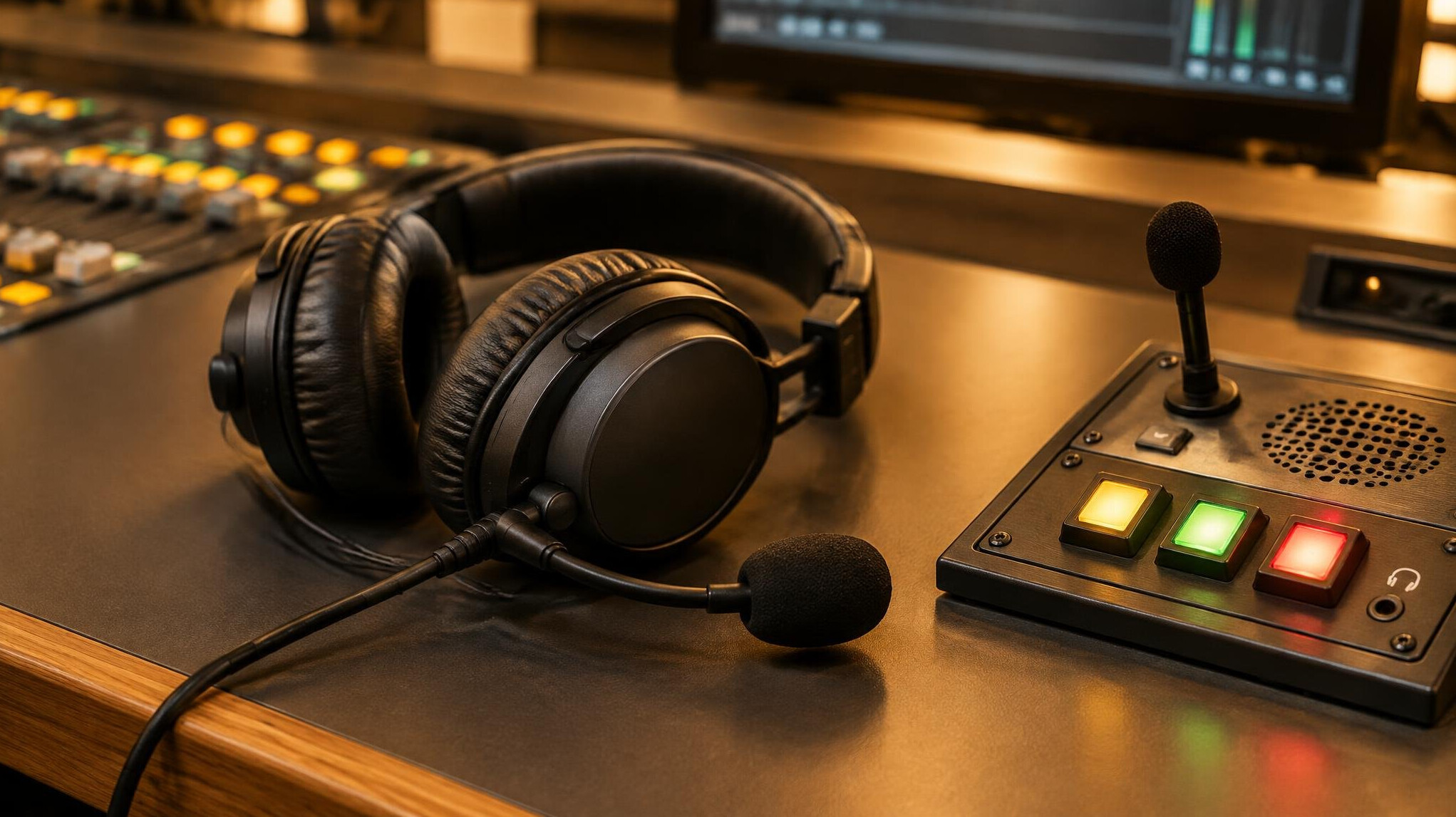 Studio headphones on a desk